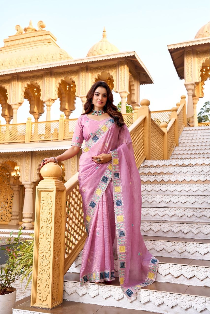 Imperial Gold Crush Silk Multicolor Threadwork Saree