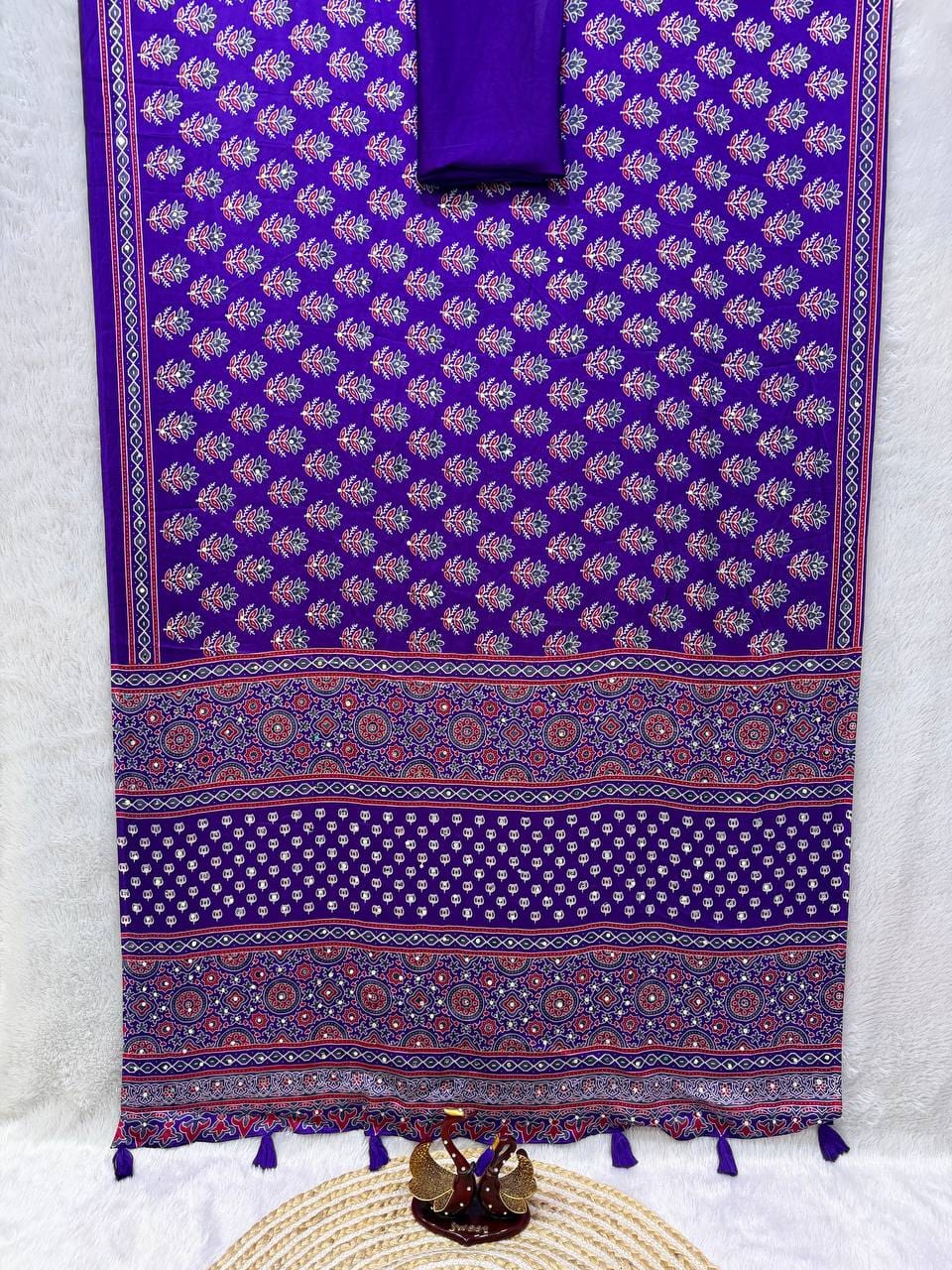 Classic Ajarakh Charm with Real Mirror & Latkan Saree
