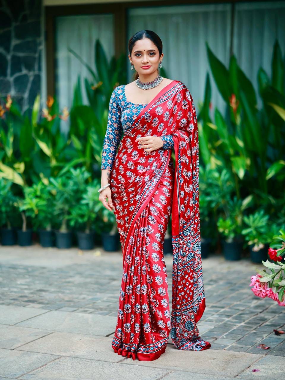 Classic Ajarakh Charm with Real Mirror & Latkan Saree