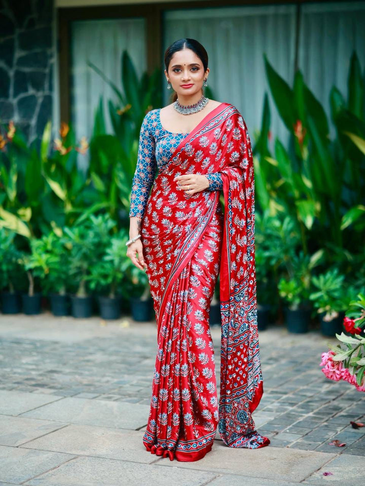 Classic Ajarakh Charm with Real Mirror & Latkan Saree