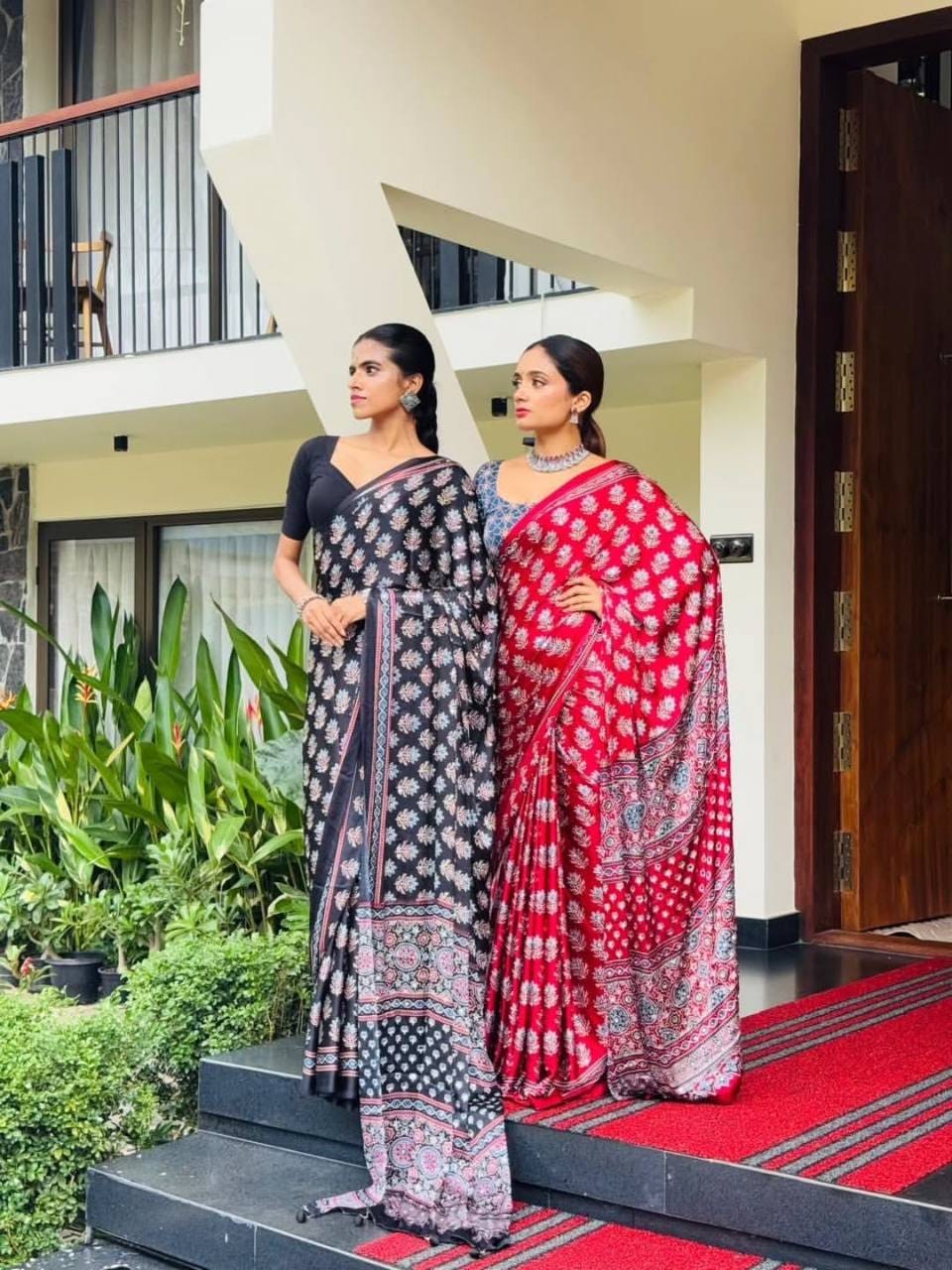Classic Ajarakh Charm with Real Mirror & Latkan Saree