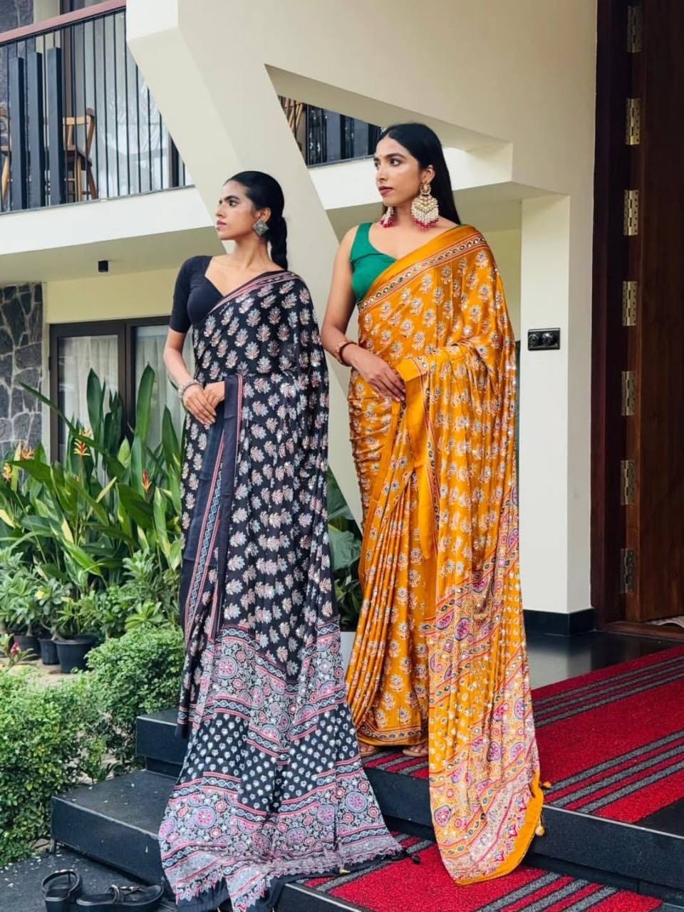 Classic Ajarakh Charm with Real Mirror & Latkan Saree