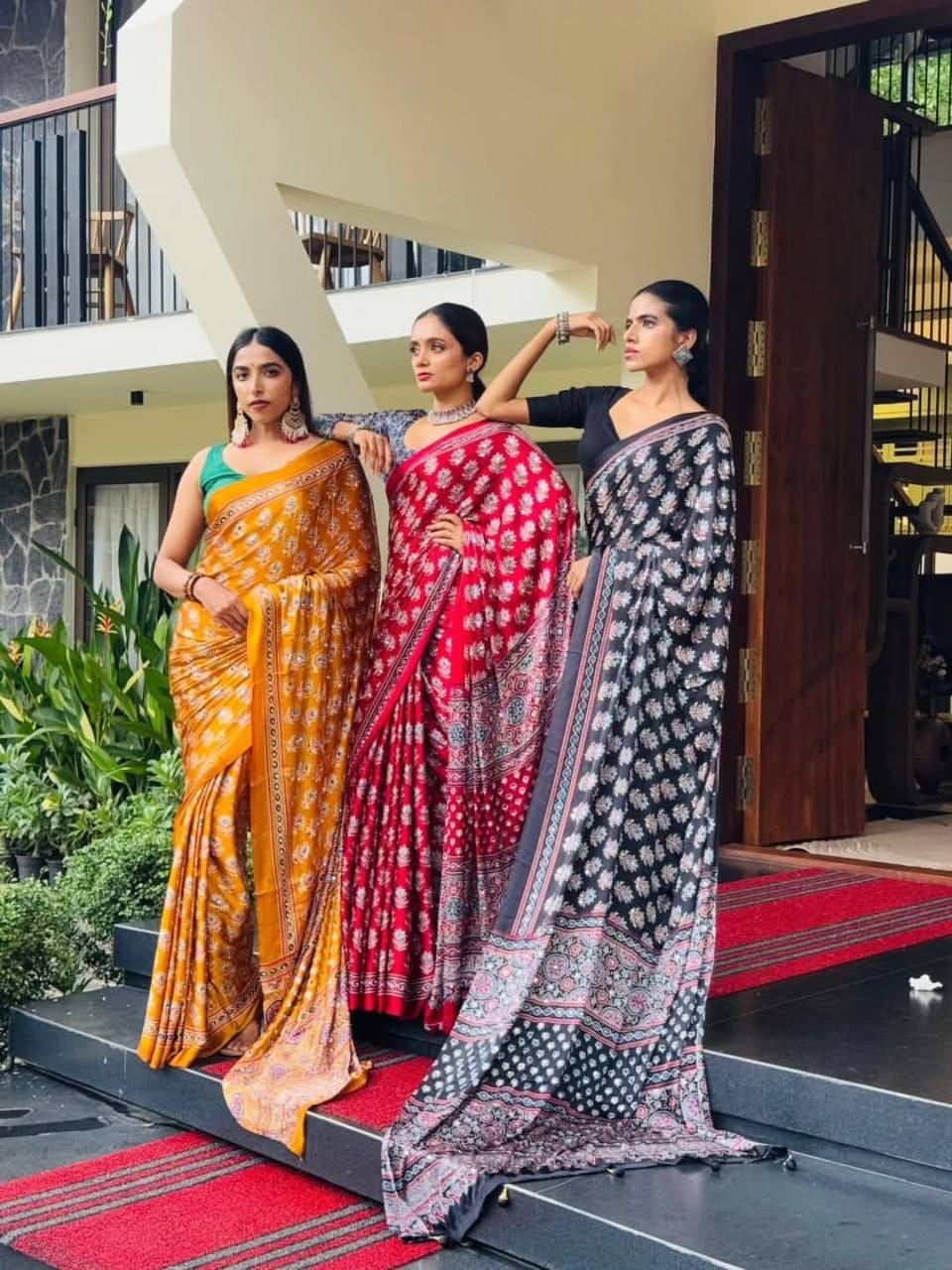 Classic Ajarakh Charm with Real Mirror & Latkan Saree