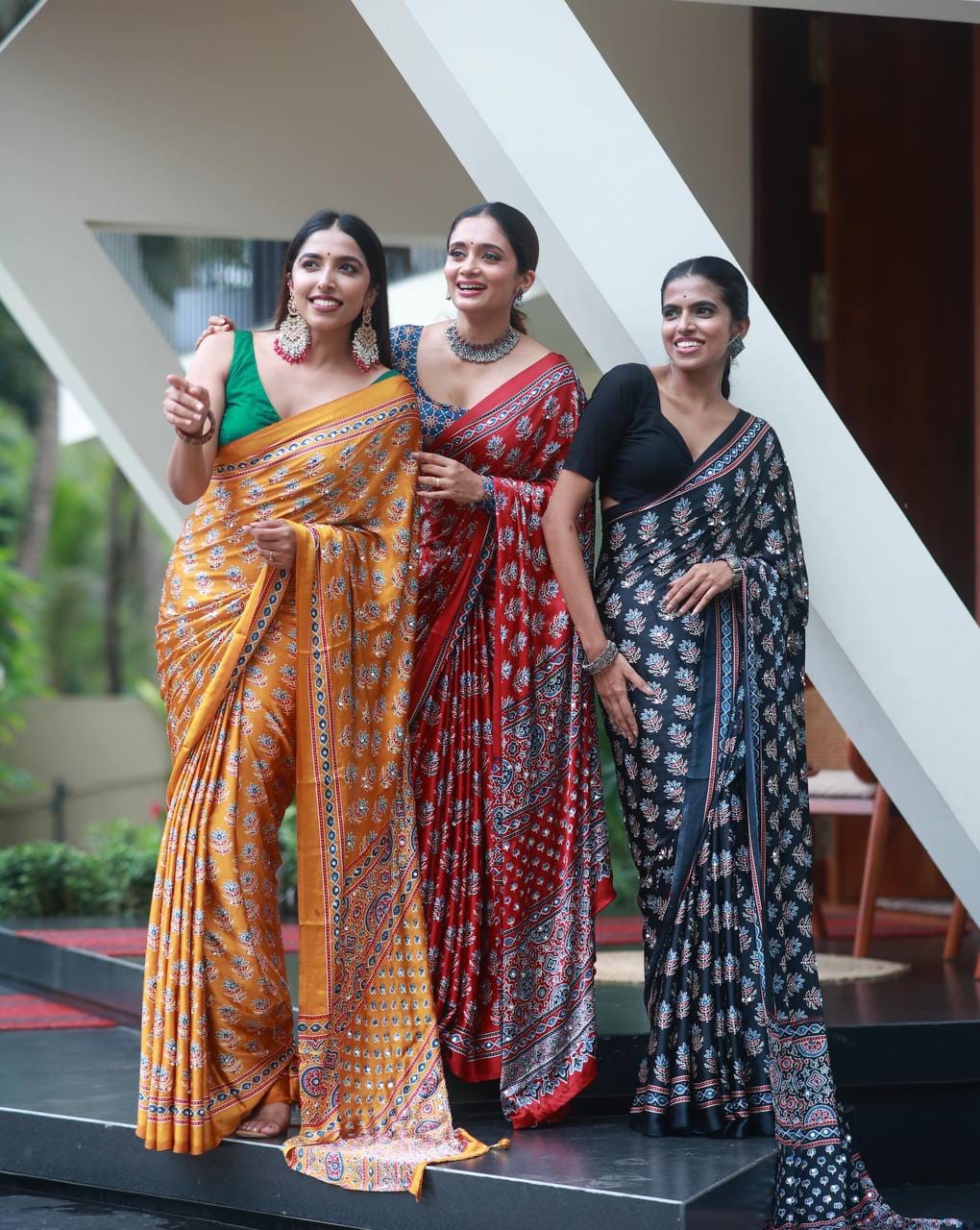 Classic Ajarakh Charm with Real Mirror & Latkan Saree