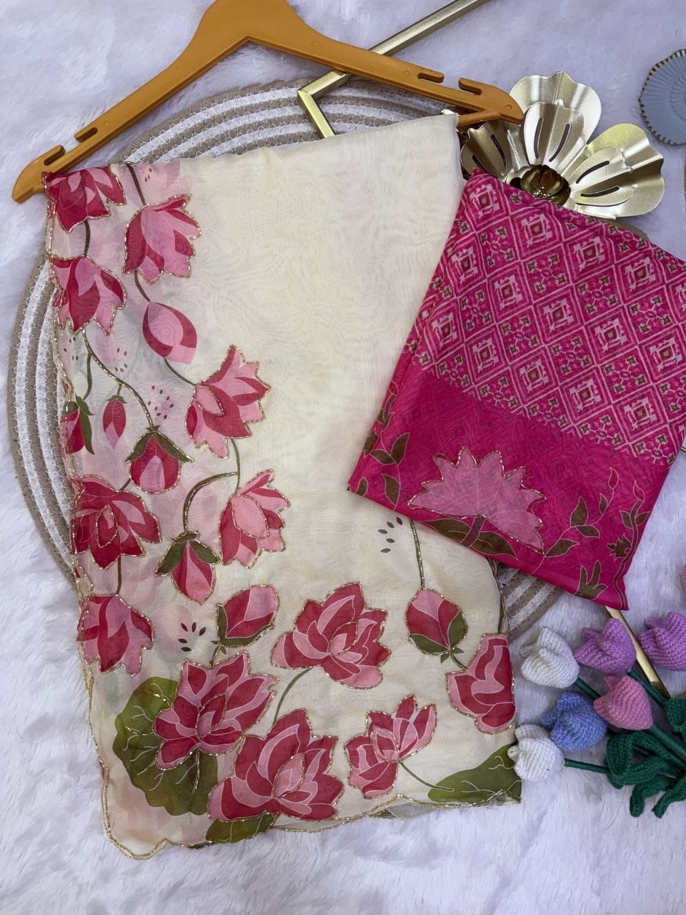 oyal Ajarakh Heritage Mirror Work Heavy Japan Satin Saree ✨