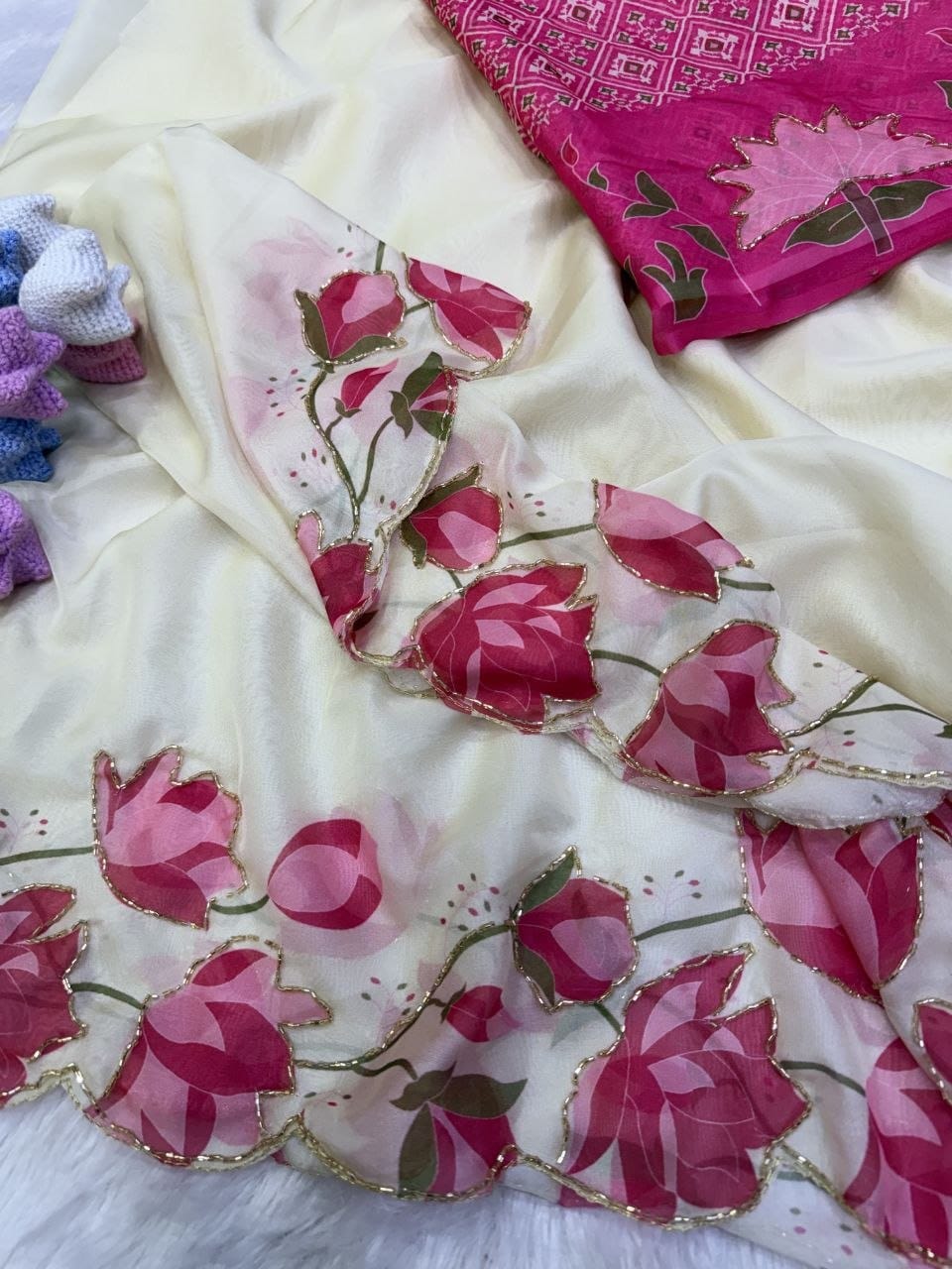 oyal Ajarakh Heritage Mirror Work Heavy Japan Satin Saree ✨