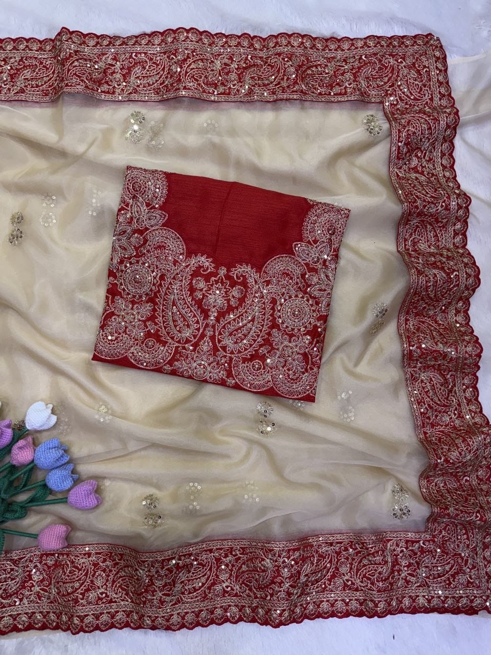 SAREE FAB. : Soft Zipsy silk  👗WORK : Sequance and Dori Embroidery Work
