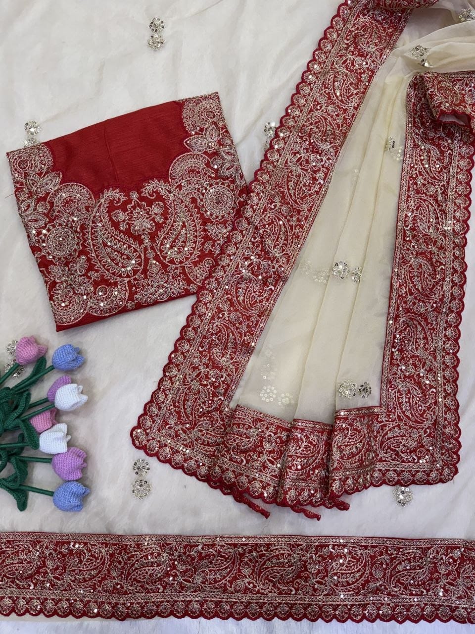SAREE FAB. : Soft Zipsy silk  👗WORK : Sequance and Dori Embroidery Work