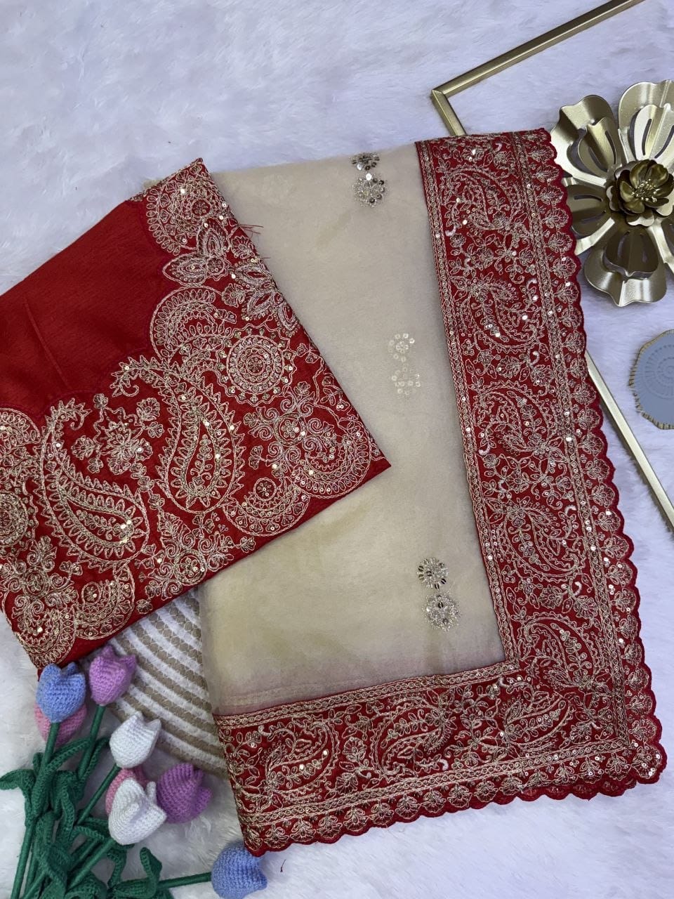 SAREE FAB. : Soft Zipsy silk  👗WORK : Sequance and Dori Embroidery Work