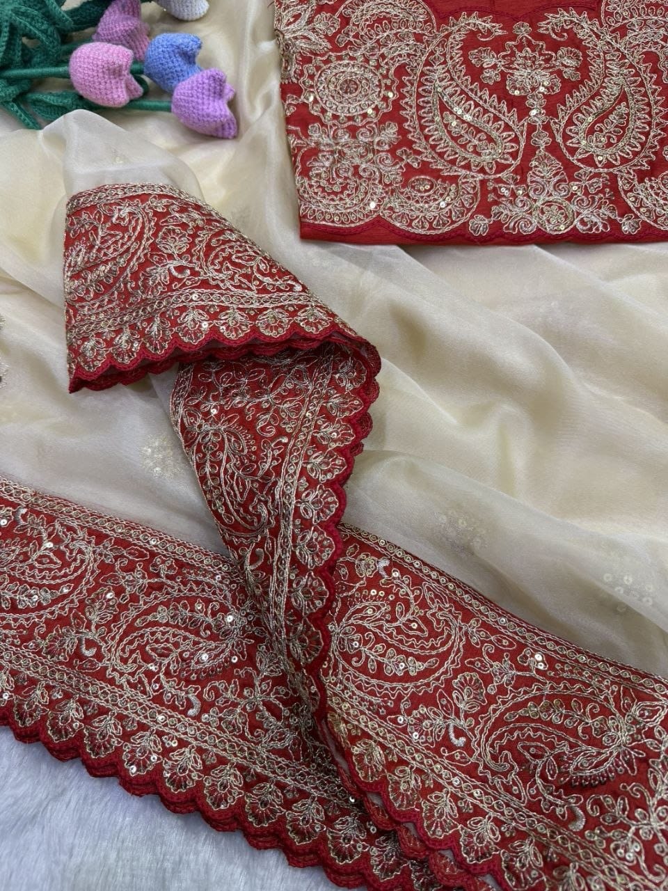 SAREE FAB. : Soft Zipsy silk  👗WORK : Sequance and Dori Embroidery Work