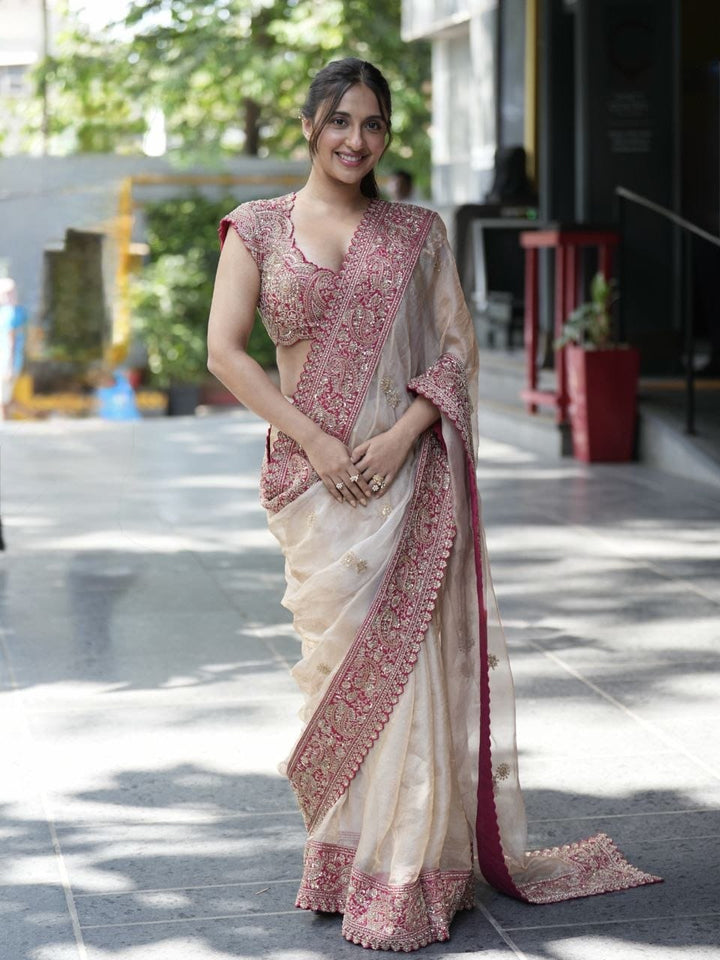 SAREE FAB. : Soft Zipsy silk  👗WORK : Sequance and Dori Embroidery Work
