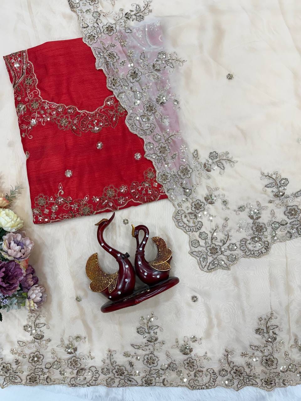 Elegant Sequins Embroidery Rangoli Silk Saree With Heavy Blouse