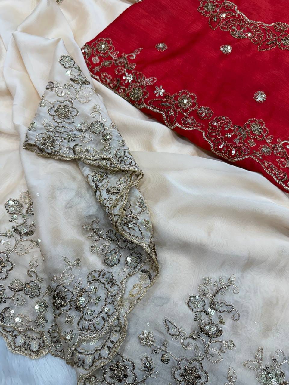 Elegant Sequins Embroidery Rangoli Silk Saree With Heavy Blouse