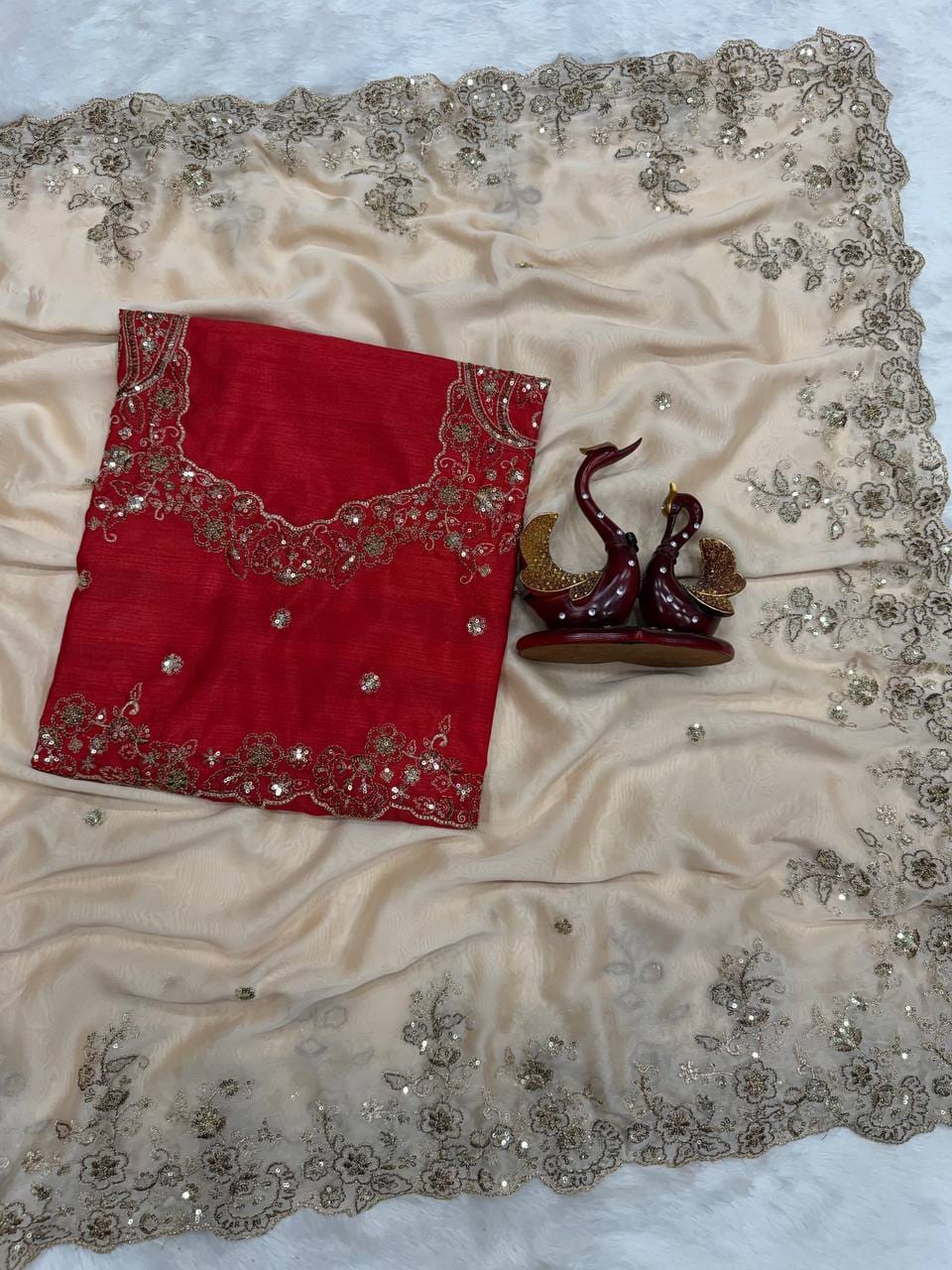 Elegant Sequins Embroidery Rangoli Silk Saree With Heavy Blouse