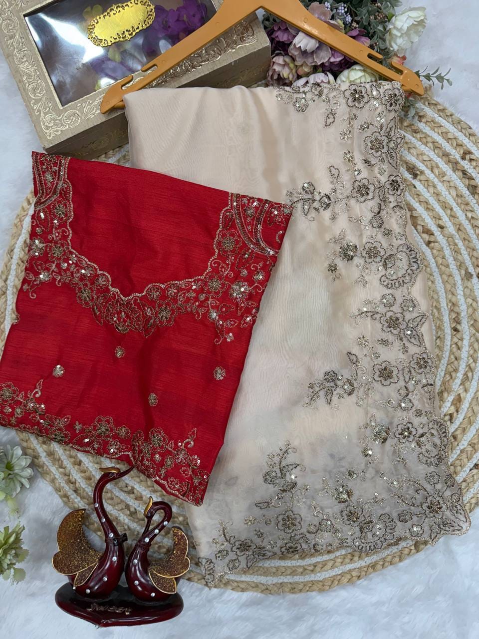 Elegant Sequins Embroidery Rangoli Silk Saree With Heavy Blouse