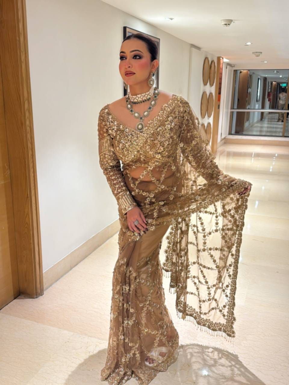 💫 Exclusive Sequins & Zari Embroidery Soft Net Saree
