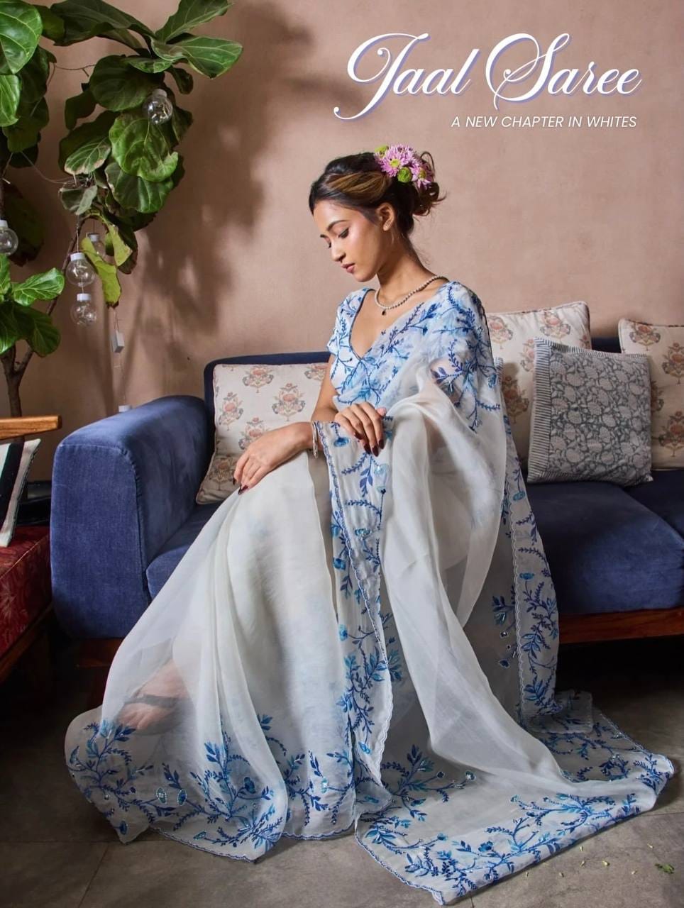 Premium Floral Print Katdana Work Festive Saree