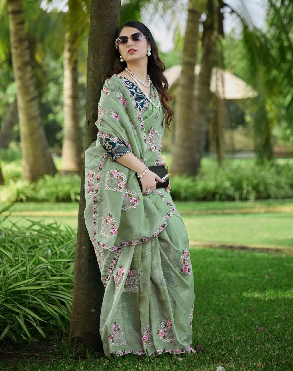 Festive Pure Gold Crush Silk Embroidered Saree with Swarovski Detailing
