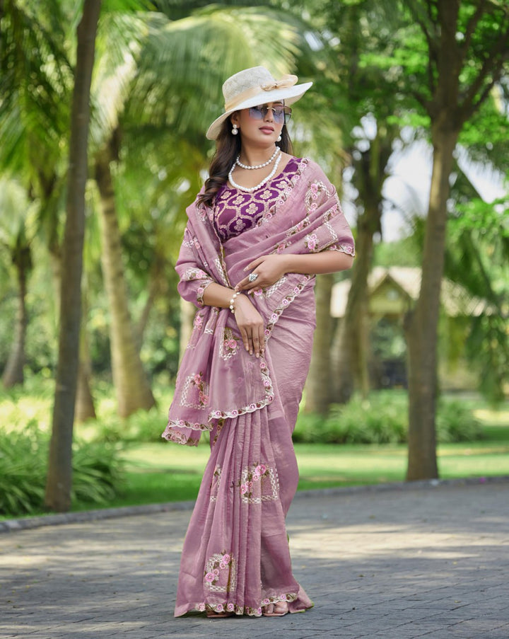 Festive Pure Gold Crush Silk Embroidered Saree with Swarovski Detailing