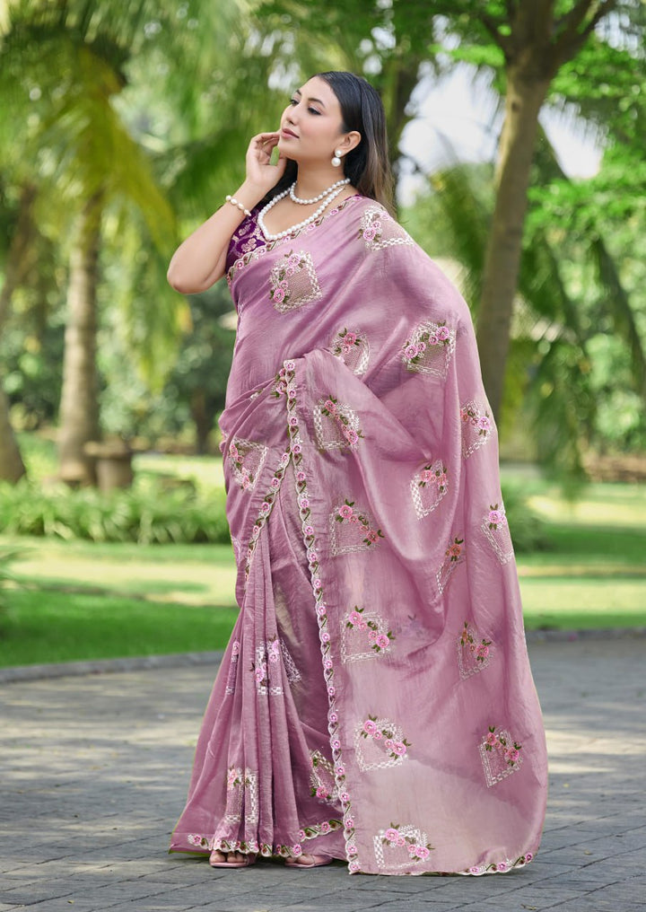 Festive Pure Gold Crush Silk Embroidered Saree with Swarovski Detailing
