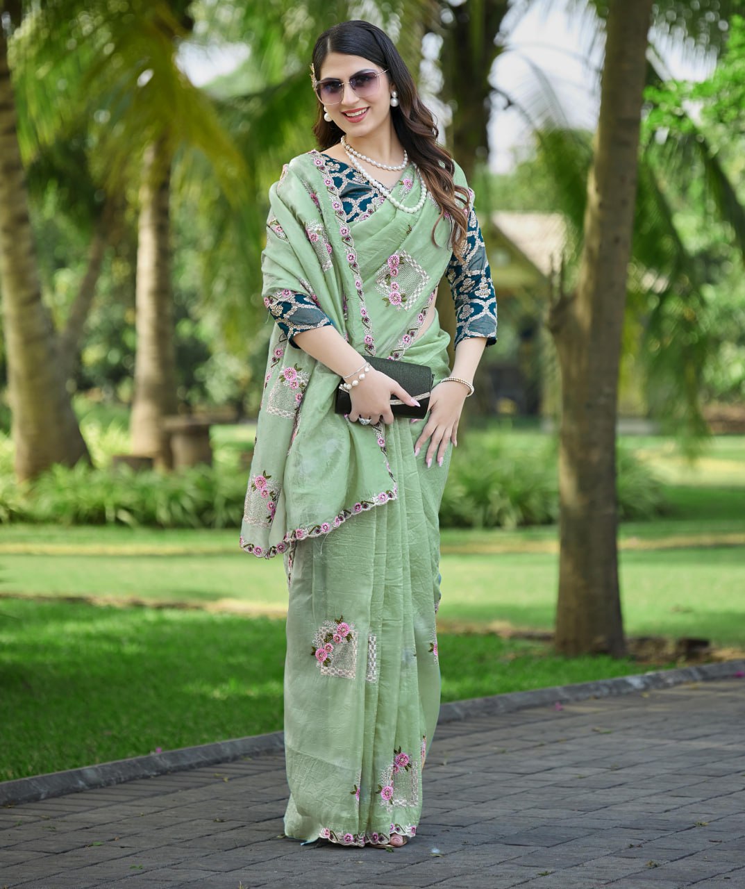 Festive Pure Gold Crush Silk Embroidered Saree with Swarovski Detailing