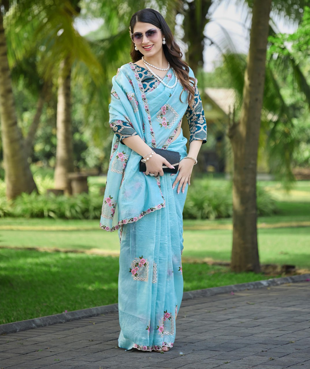 Festive Pure Gold Crush Silk Embroidered Saree with Swarovski Detailing