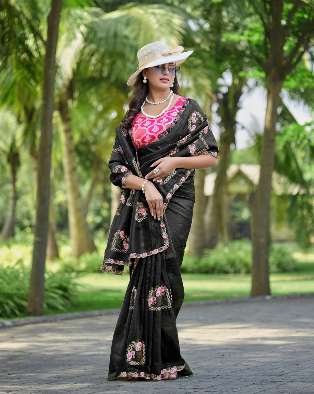 Festive Pure Gold Crush Silk Embroidered Saree with Swarovski Detailing