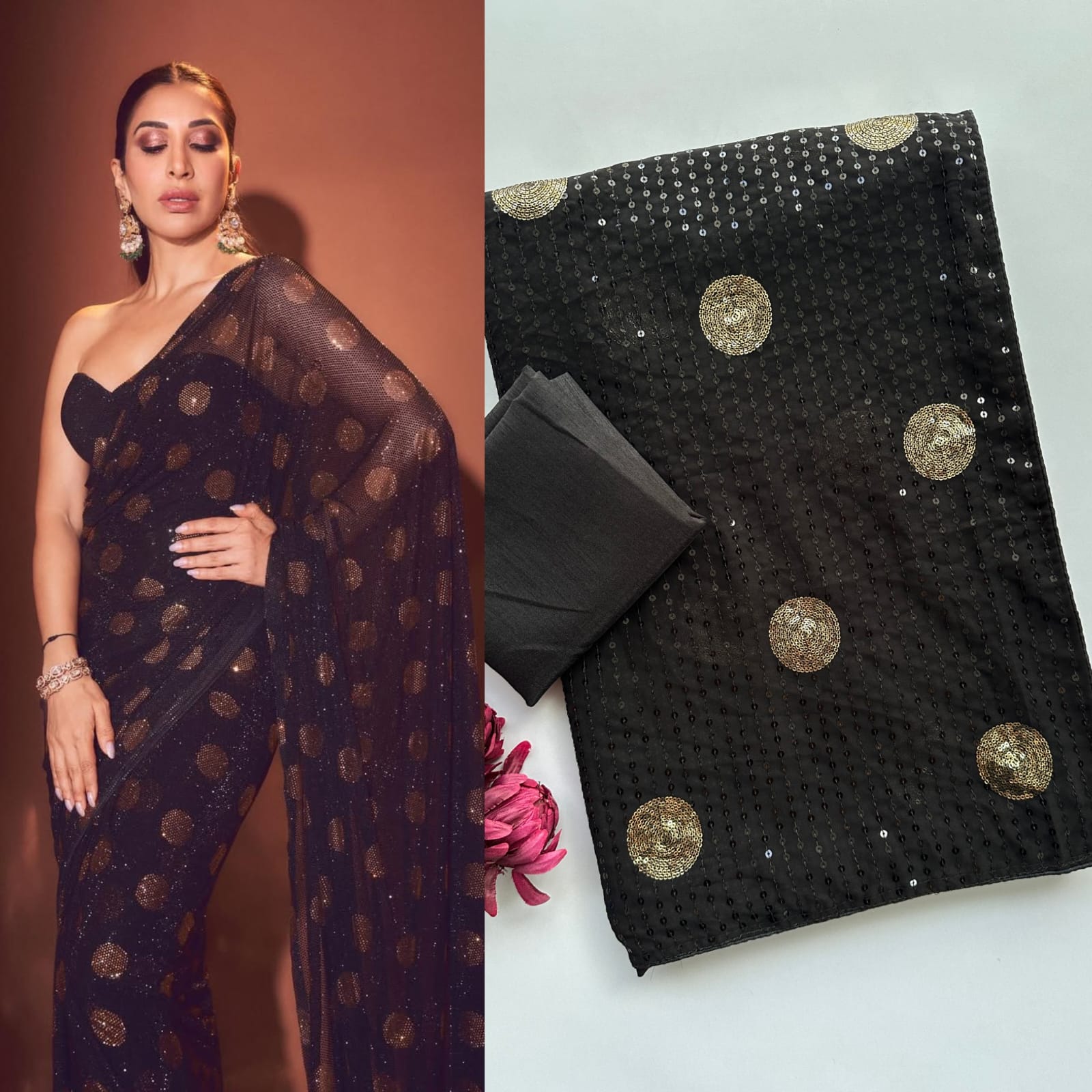 Luxury Georgette Party Wear Saree with Round Box Sequin Work