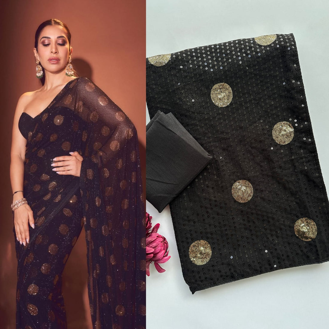 Luxury Georgette Party Wear Saree with Round Box Sequin Work
