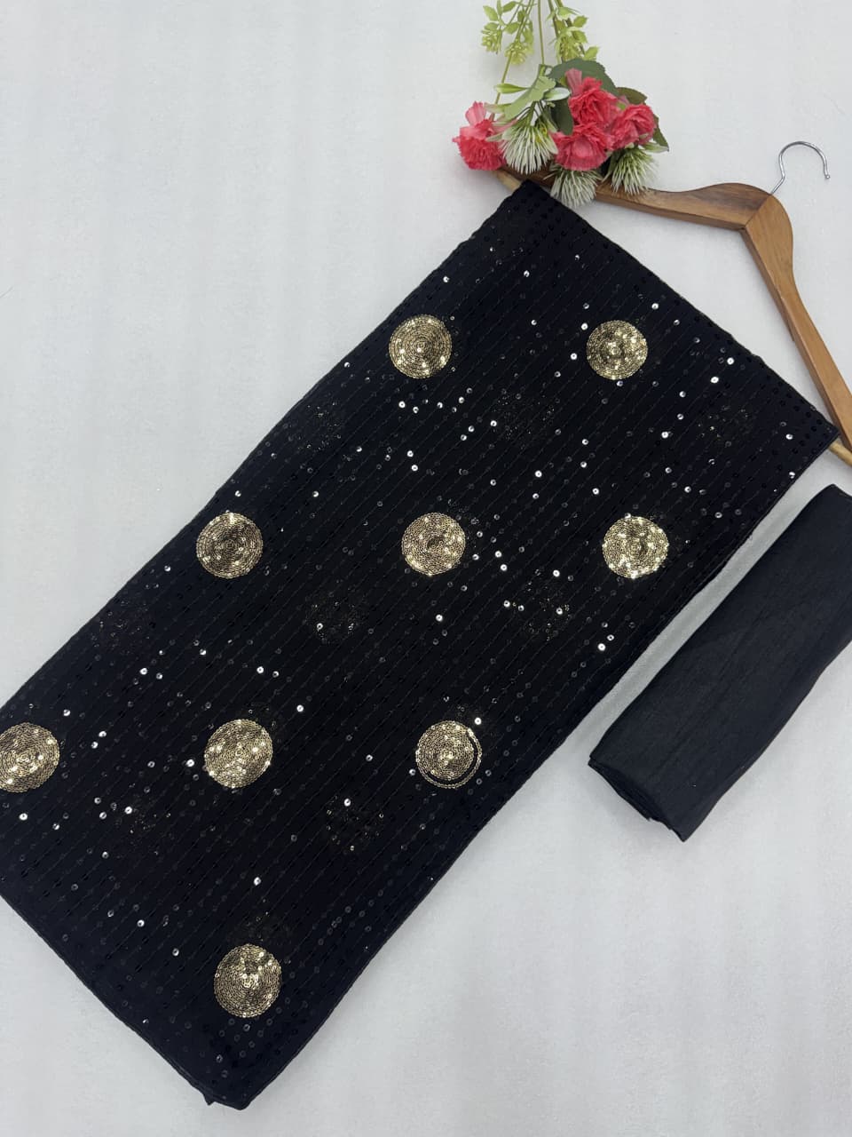 Luxury Georgette Party Wear Saree with Round Box Sequin Work
