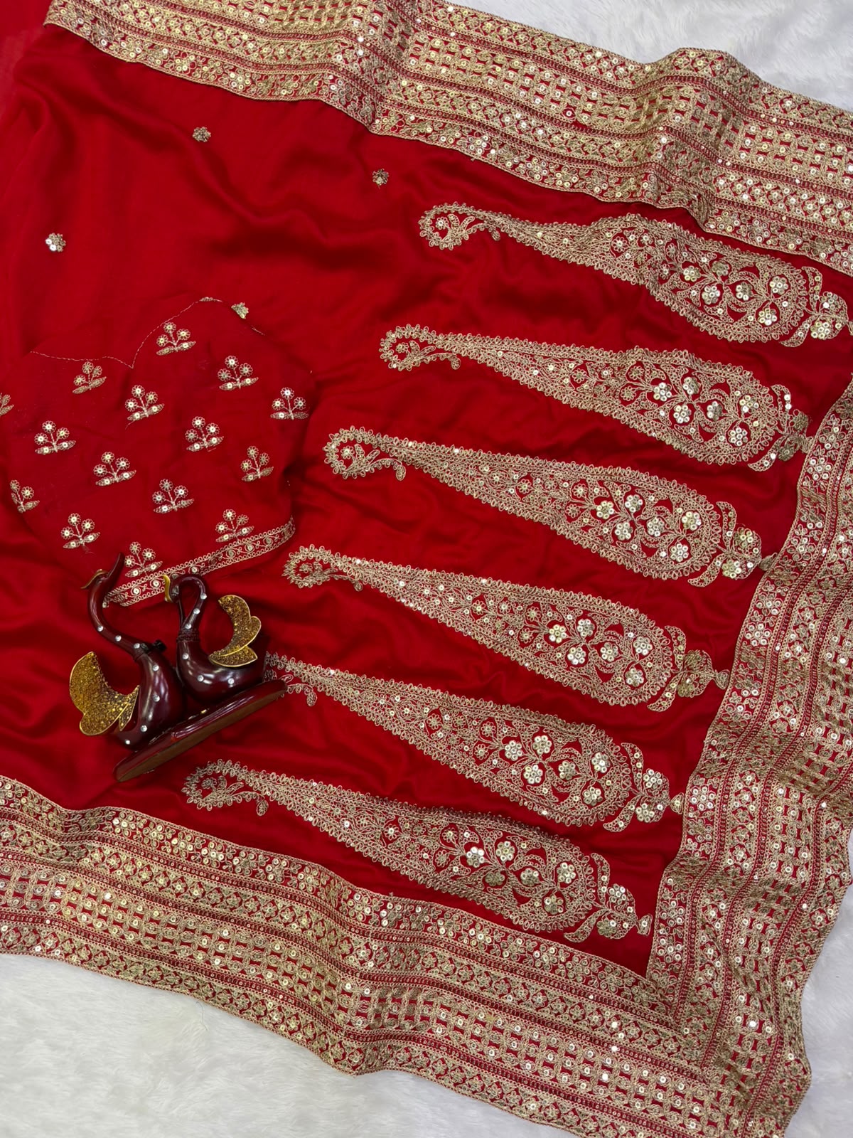 Premium Blooming Vichitra Silk Saree with Sequins & Dori Embroidery Lace Border | Designer Cording Sequins Embroidered Vichitra Silk Blouse
