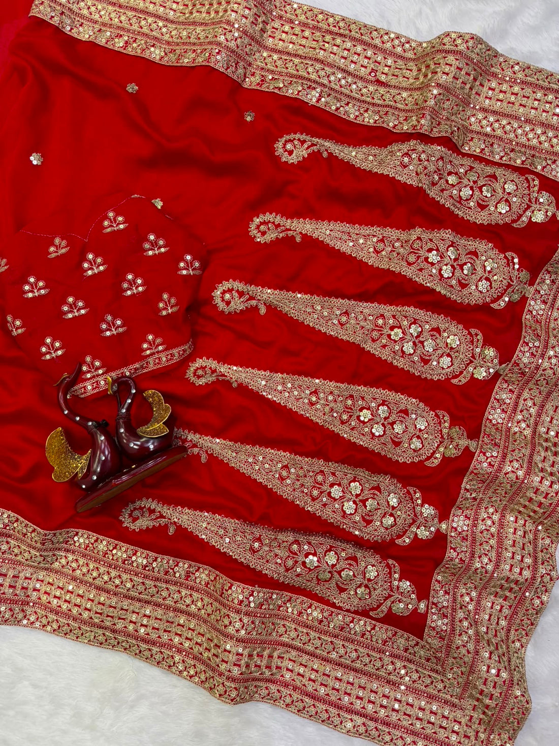 Premium Blooming Vichitra Silk Saree with Sequins & Dori Embroidery Lace Border | Designer Cording Sequins Embroidered Vichitra Silk Blouse