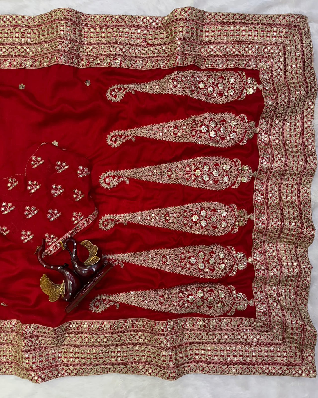 Premium Blooming Vichitra Silk Saree with Sequins & Dori Embroidery Lace Border | Designer Cording Sequins Embroidered Vichitra Silk Blouse