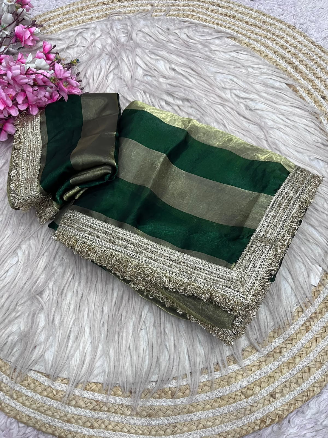 Premium 9 Patta Space Silk Saree with Elegant Designer Lace Border & Matching Space Silk Blouse