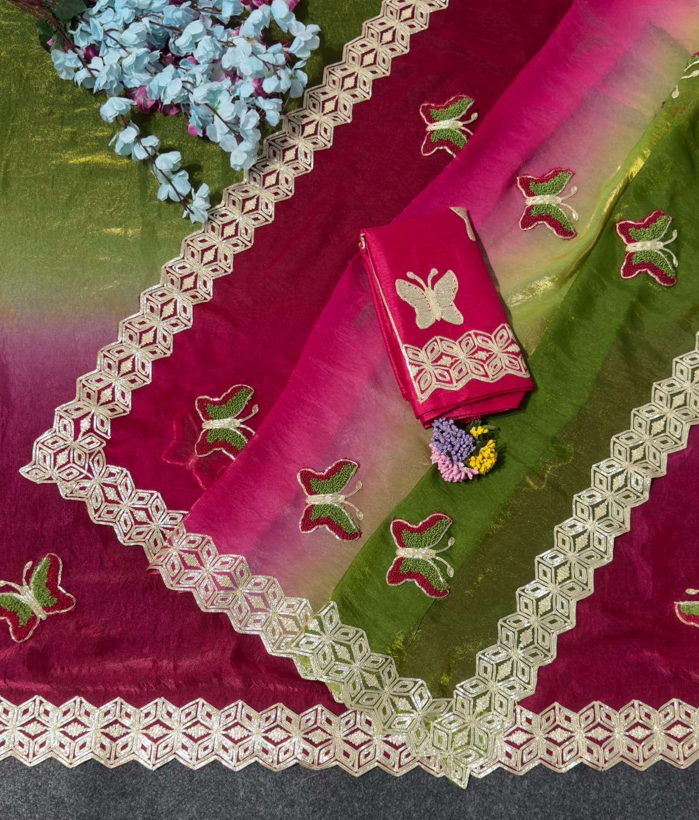 Premium Ribbed Tissue Silk Saree with Original Ribbon Towel Work