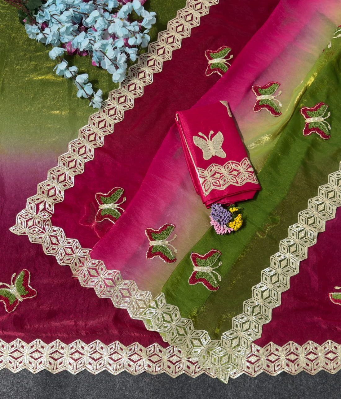 Premium Ribbed Tissue Silk Saree with Original Ribbon Towel Work