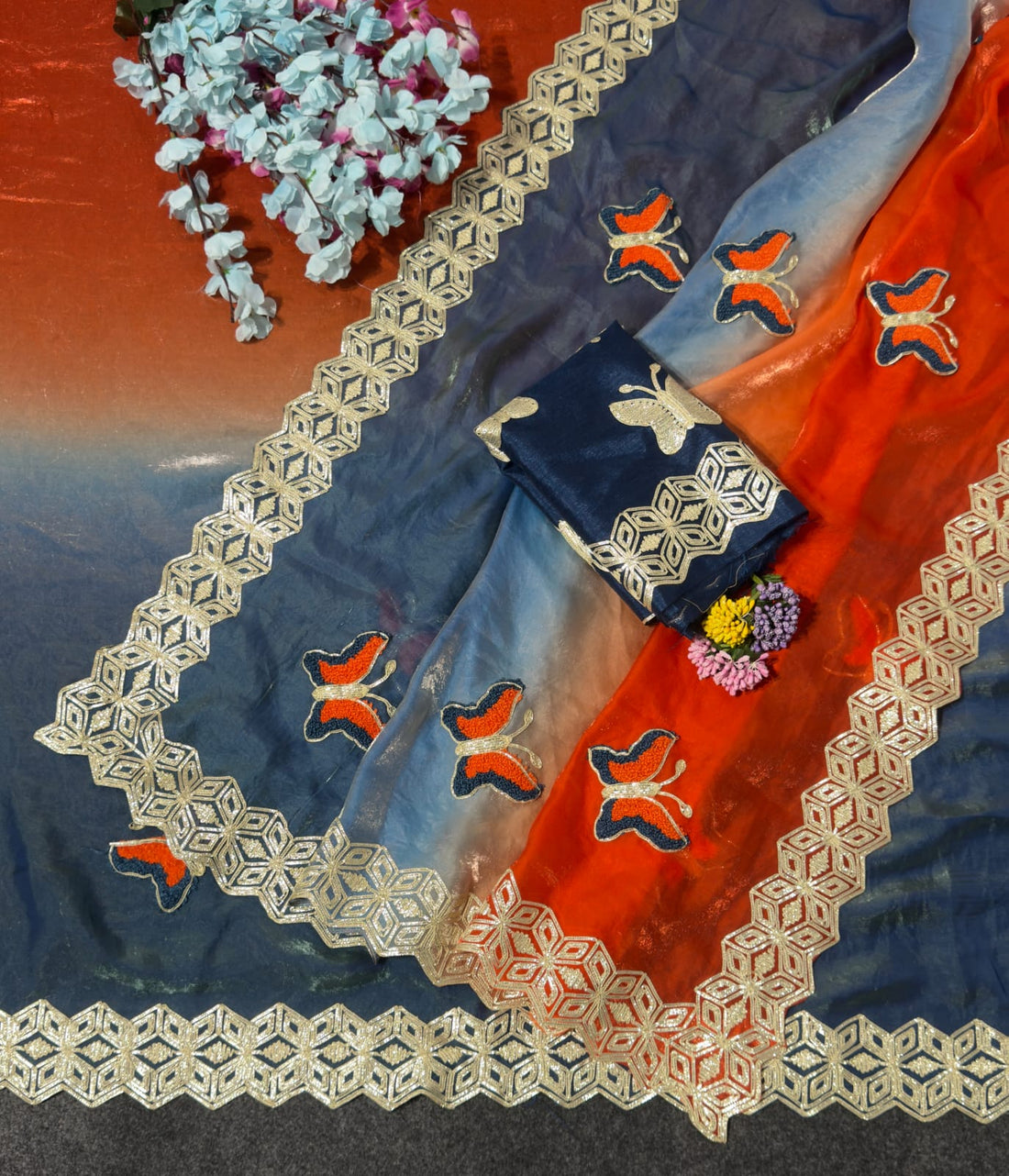 Premium Ribbed Tissue Silk Saree with Original Ribbon Towel Work