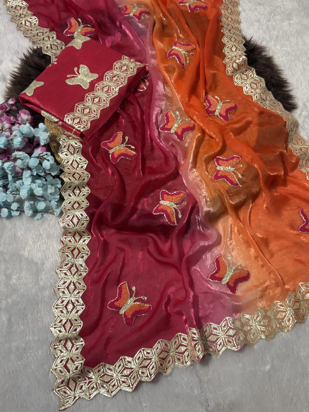 Premium Ribbed Tissue Silk Saree with Original Ribbon Towel Work