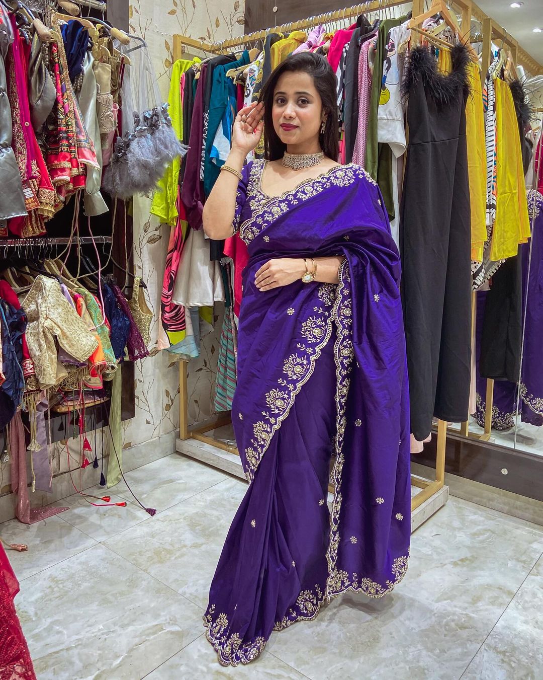 Wedding Wear Pure Vichitra Silk Saree with Heavy Thread Zari Embroidery