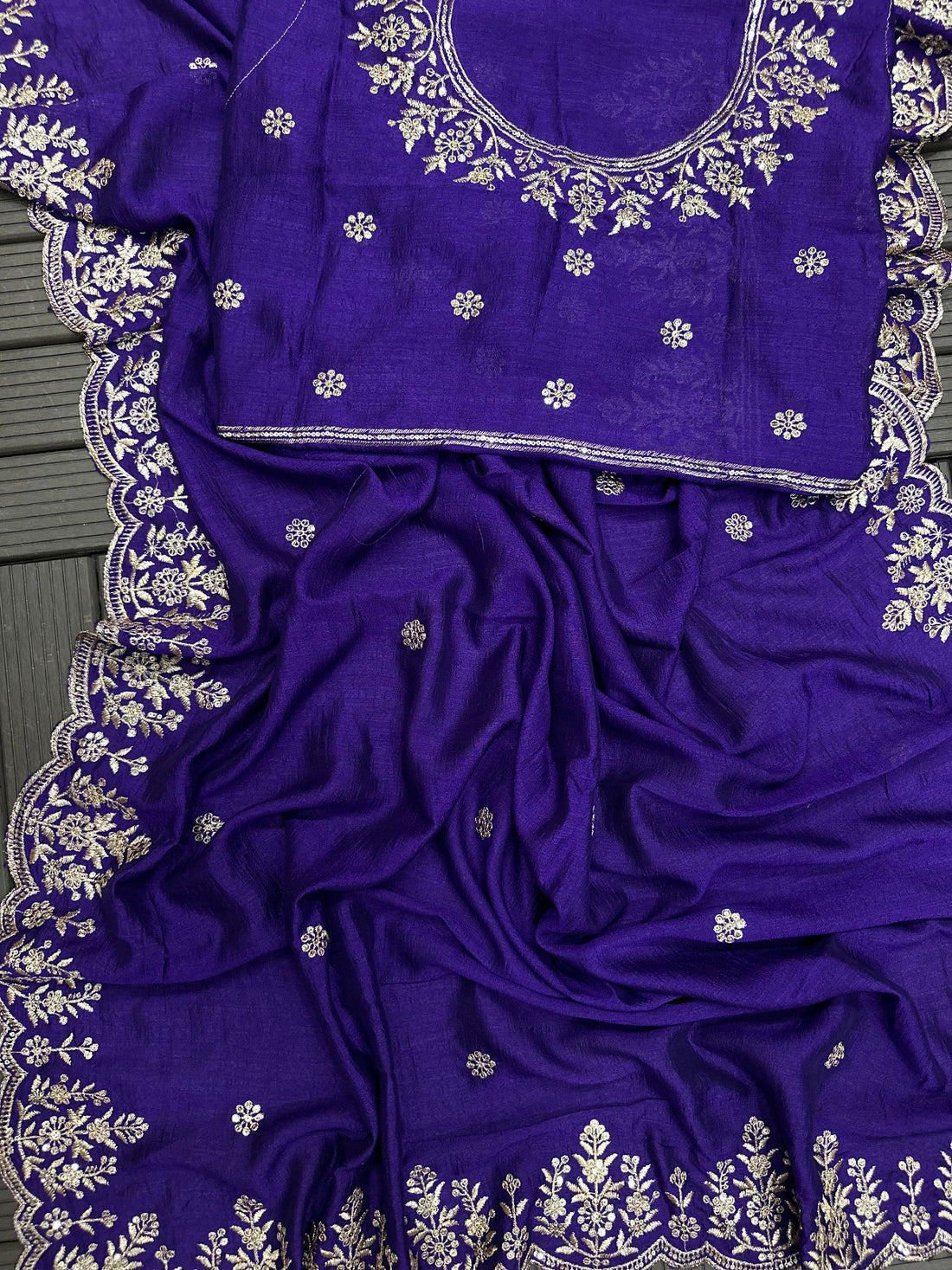 Wedding Wear Pure Vichitra Silk Saree with Heavy Thread Zari Embroidery