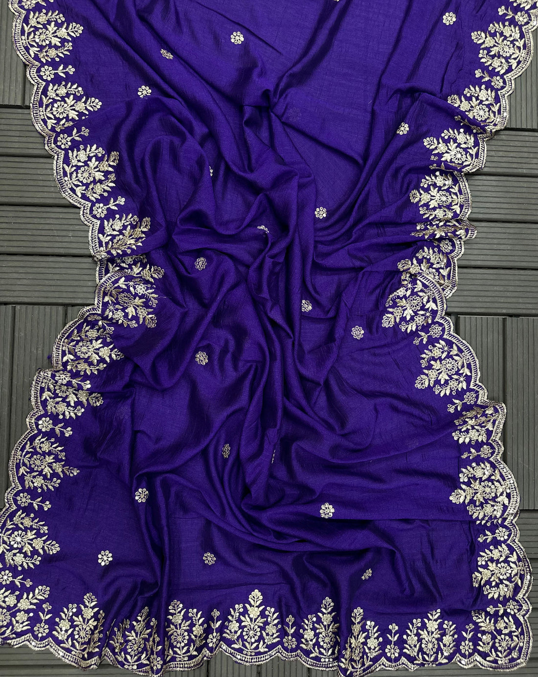 Wedding Wear Pure Vichitra Silk Saree with Heavy Thread Zari Embroidery
