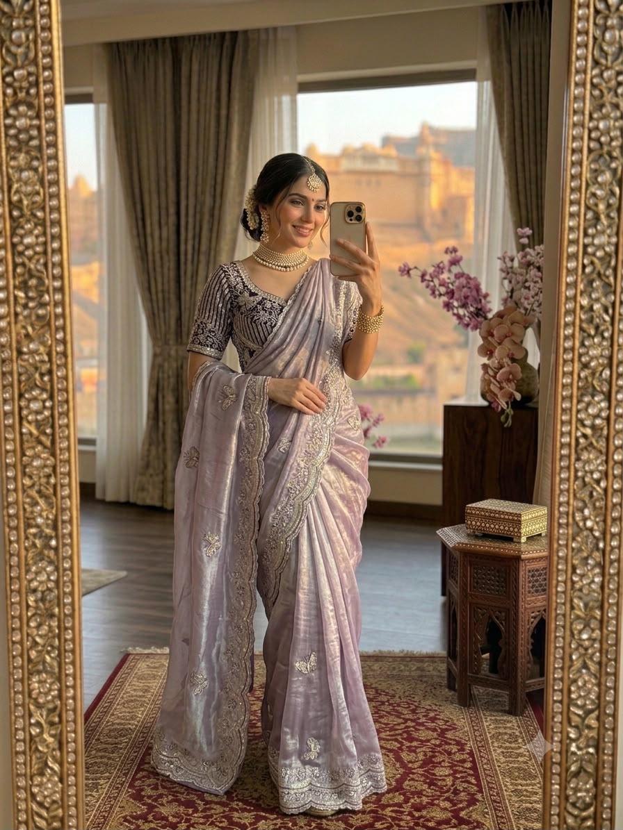 Premium Soft Net Saree with Elegant Sequins Embroidery Work & Designer Net Blouse | Party Wear, Wedding & Festive Collection