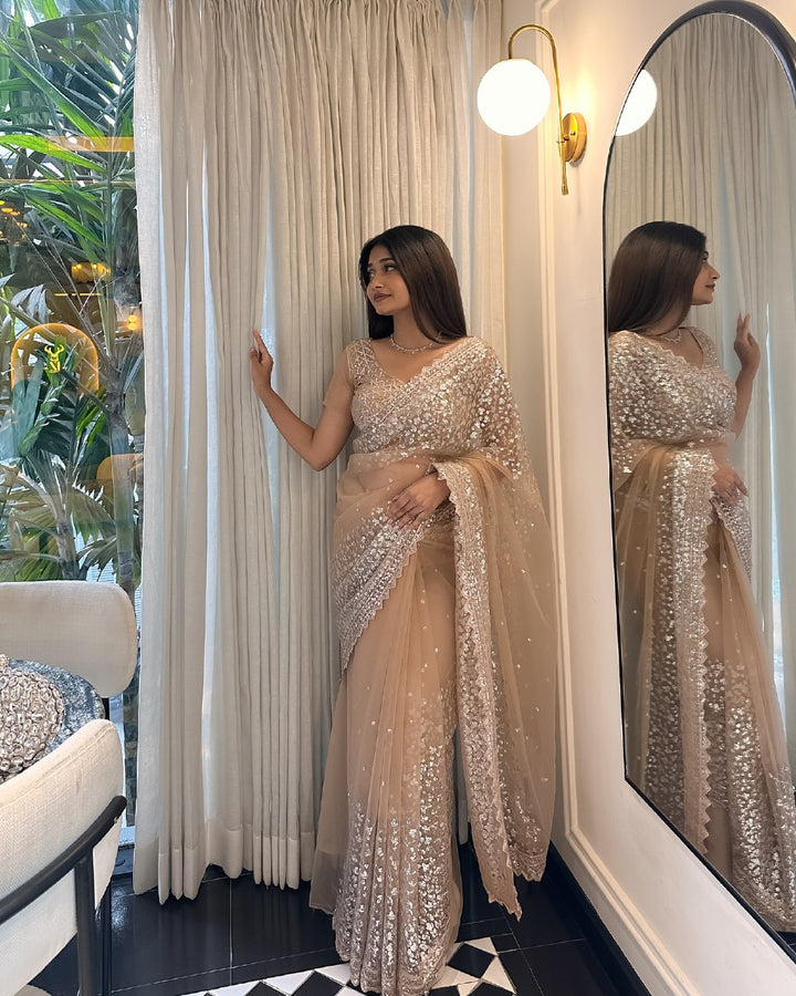 Premium Butterfly Net Embroidered Sequins Work Fabric for Dresses & Designer Wear