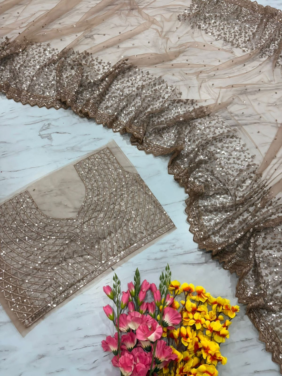 Premium Butterfly Net Embroidered Sequins Work Fabric for Dresses & Designer Wear