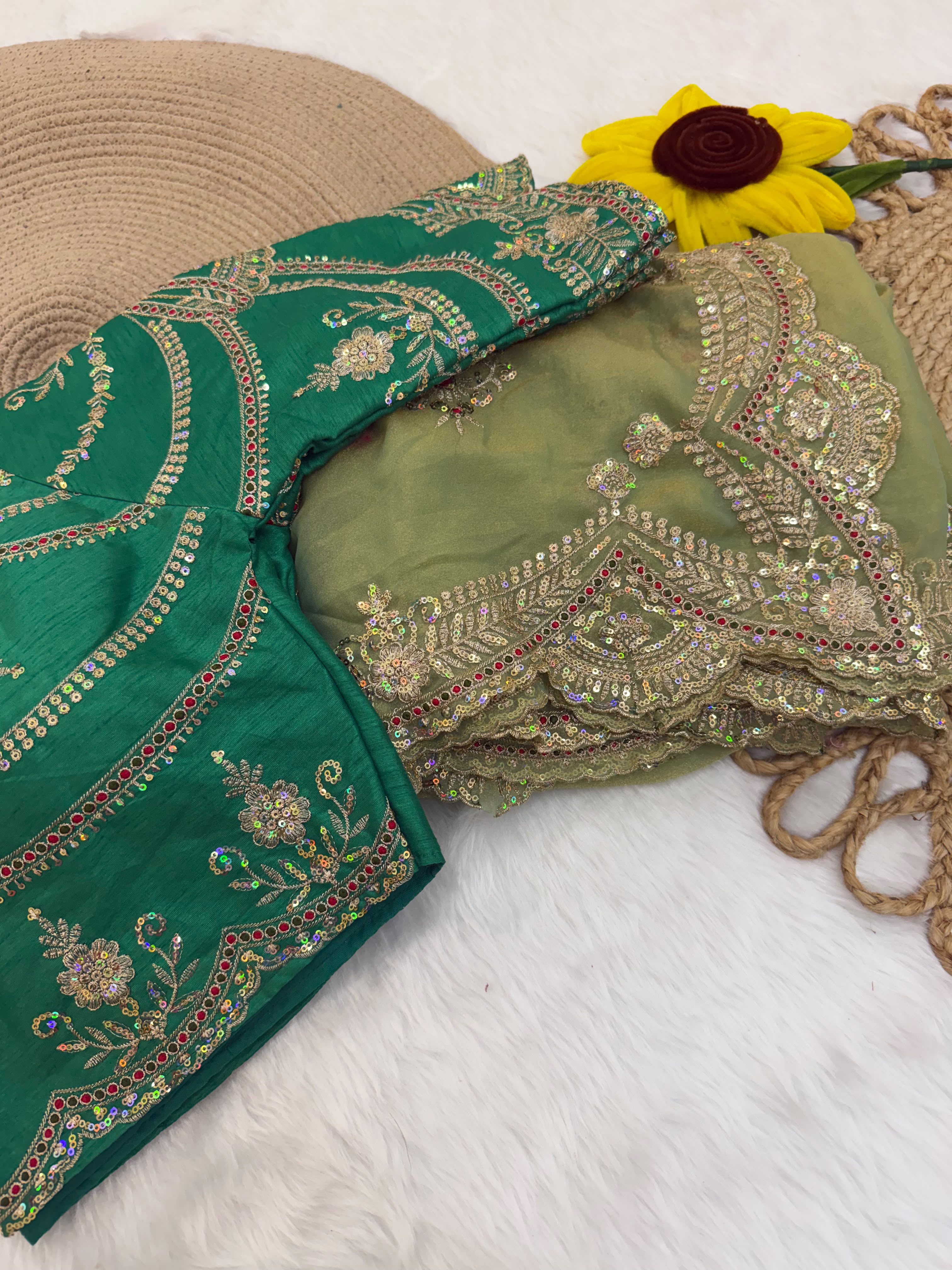 Premium Moss Chiffon Embroidered Saree for Women