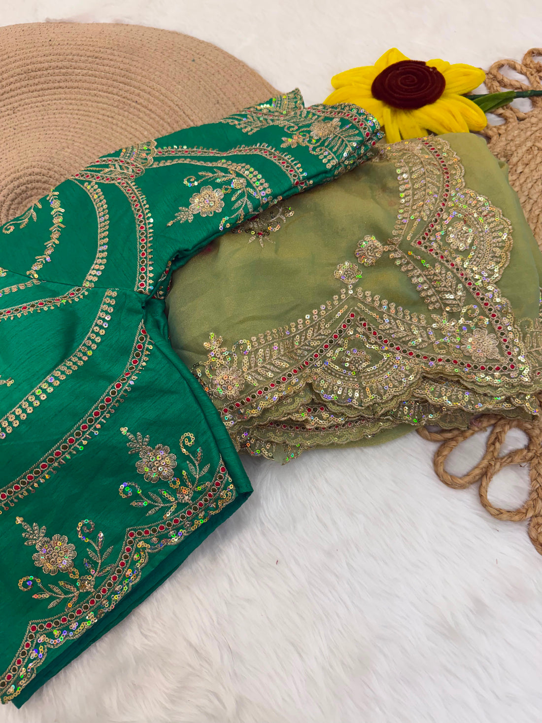 Premium Moss Chiffon Embroidered Saree for Women