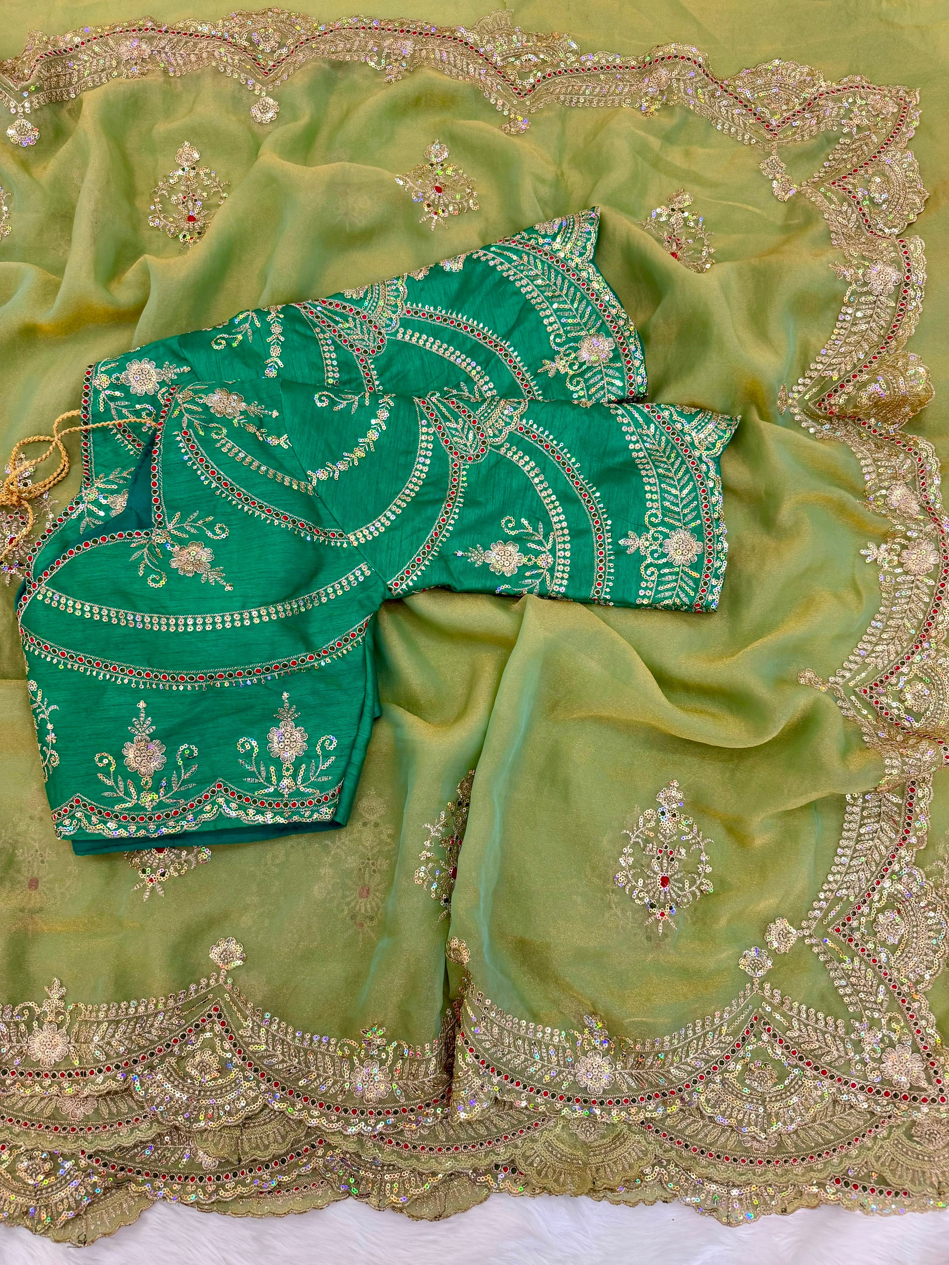 Premium Moss Chiffon Embroidered Saree for Women