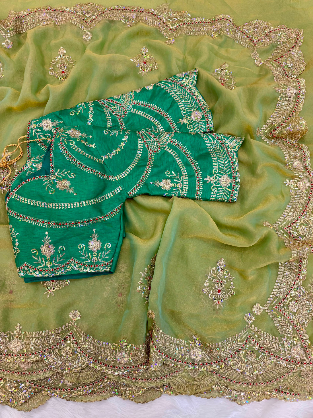 Premium Moss Chiffon Embroidered Saree for Women