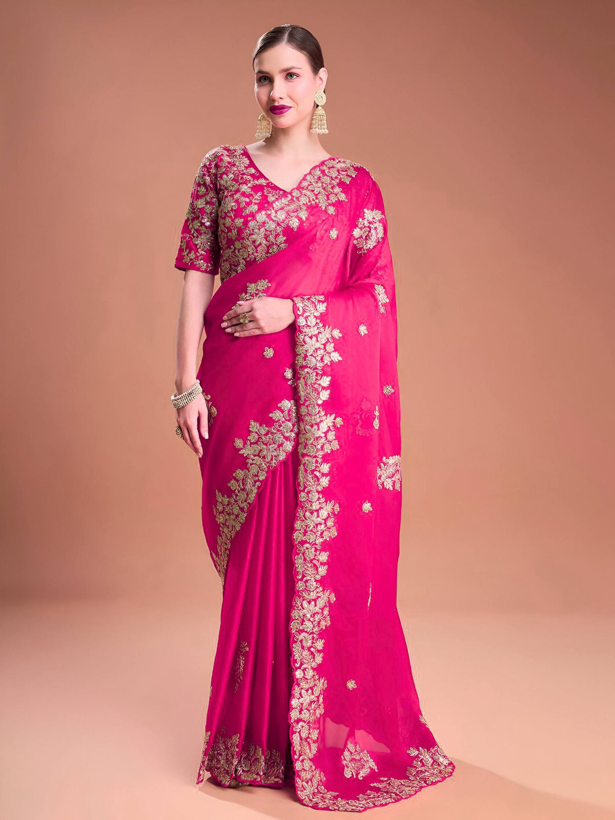 Designer Rangoli Silk Saree with Fancy Jari Dori, Thread & Sequins Embroidery Work | Party Wear & Wedding Collection