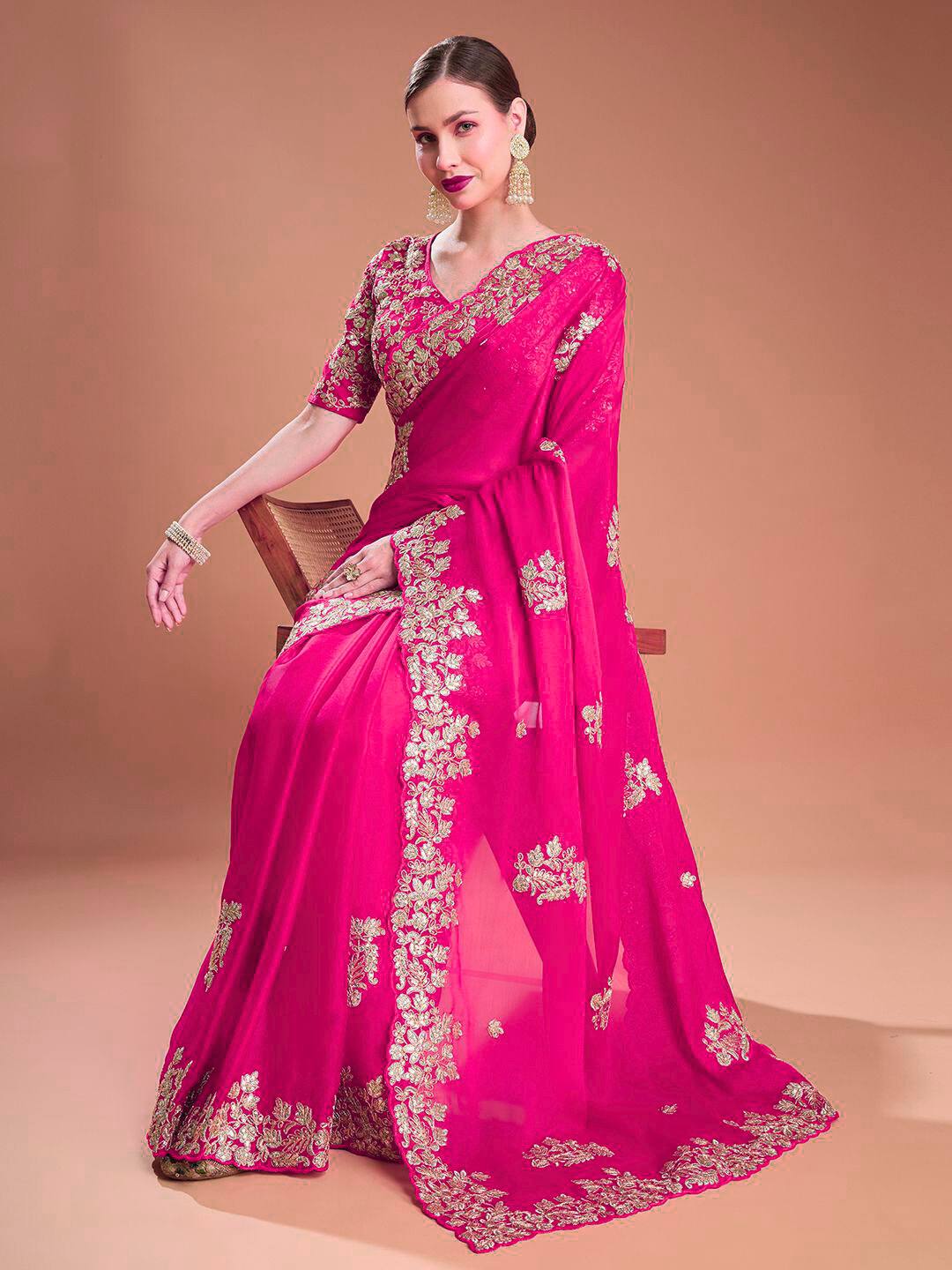 Designer Rangoli Silk Saree with Fancy Jari Dori, Thread & Sequins Embroidery Work | Party Wear & Wedding Collection